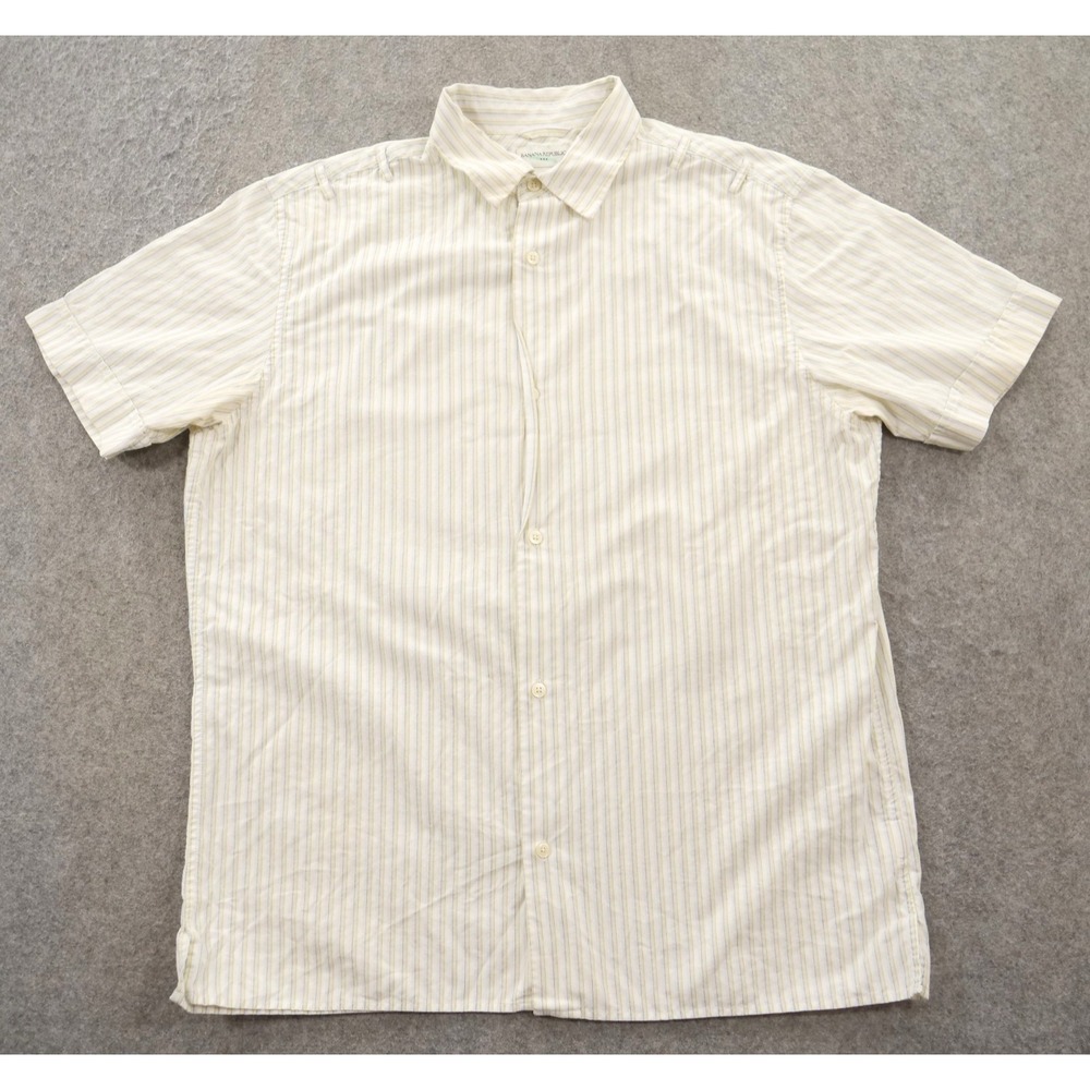 Banana Republic Shirt Mens Large 16.5 Beige Button Long Sleeve Cotton Striped